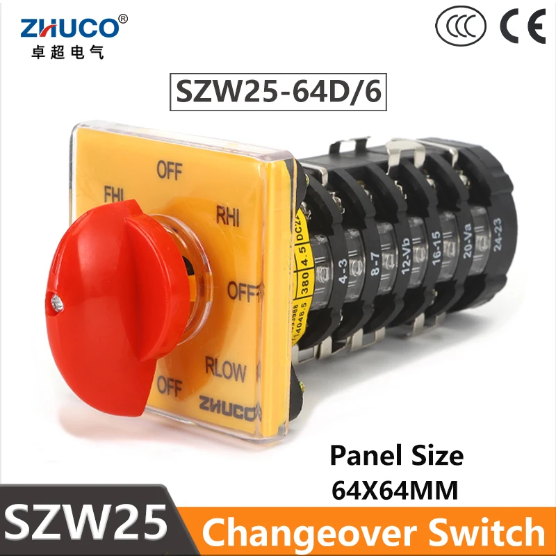 

ZHUCO SZW25-64D/6 25A 24 Screws Forward Reverse Fast Slow Speed Multi-Position Milling Machine Universal Changeover Cam Switch