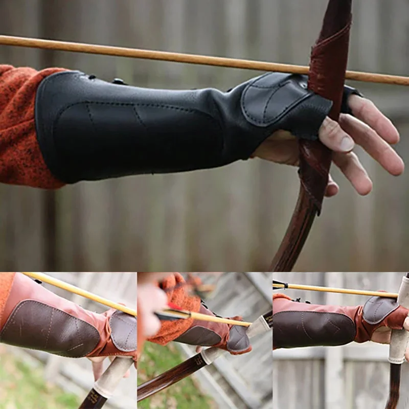 1Pair Medieval Renaissance Archer Archery Vambrace Gauntlet Shooting Glove LARP Hunter Cosplay Arm Guard Armor PU Leather Bracer