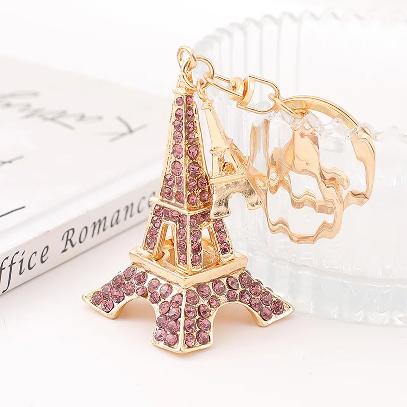 Fashion Eiffel Tower Rhinestone Key Chain Women Handbag Pendant Alloy Keyring Car Pendant Jewelry Key Accessories Kid Gift