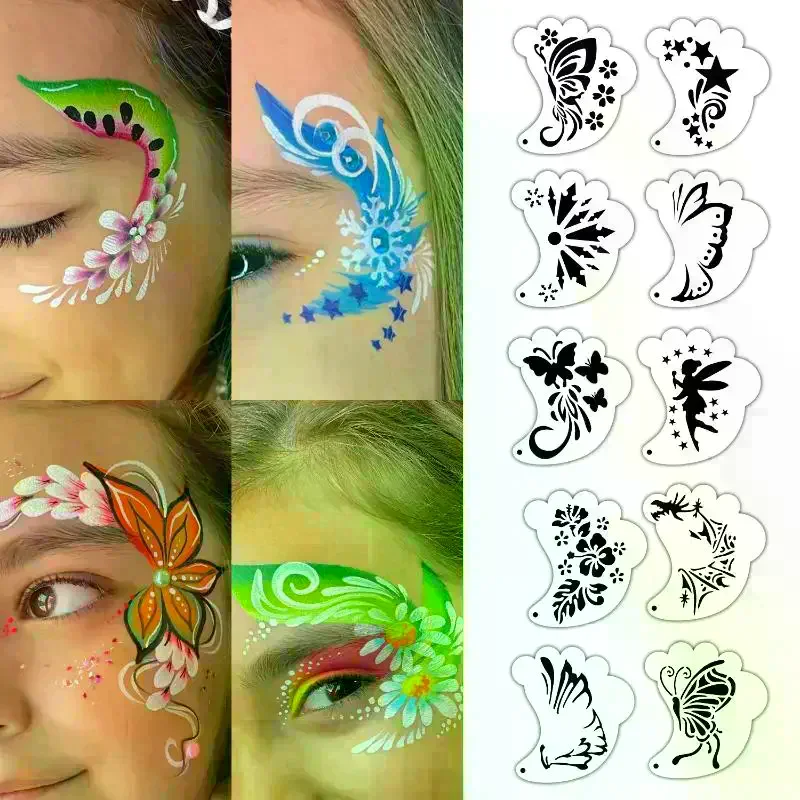 16Pcs Face Painting Tattoo Stencil Set Reusable Hollowed Body Art Paint Stencils DIY Eyebrow Templates Hand Drawn Spray Paintin