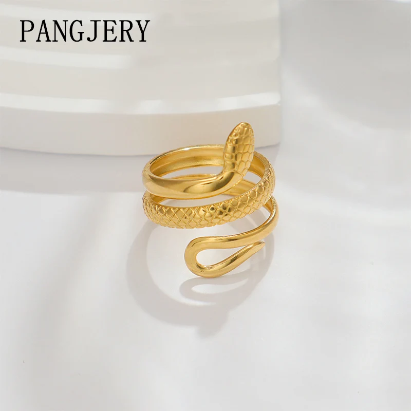 PANGJERY 316L Stainless Steel Snake Geometric Rings For Women Creative Design Personality Fashion Non-fading Party Jewelry Gifts