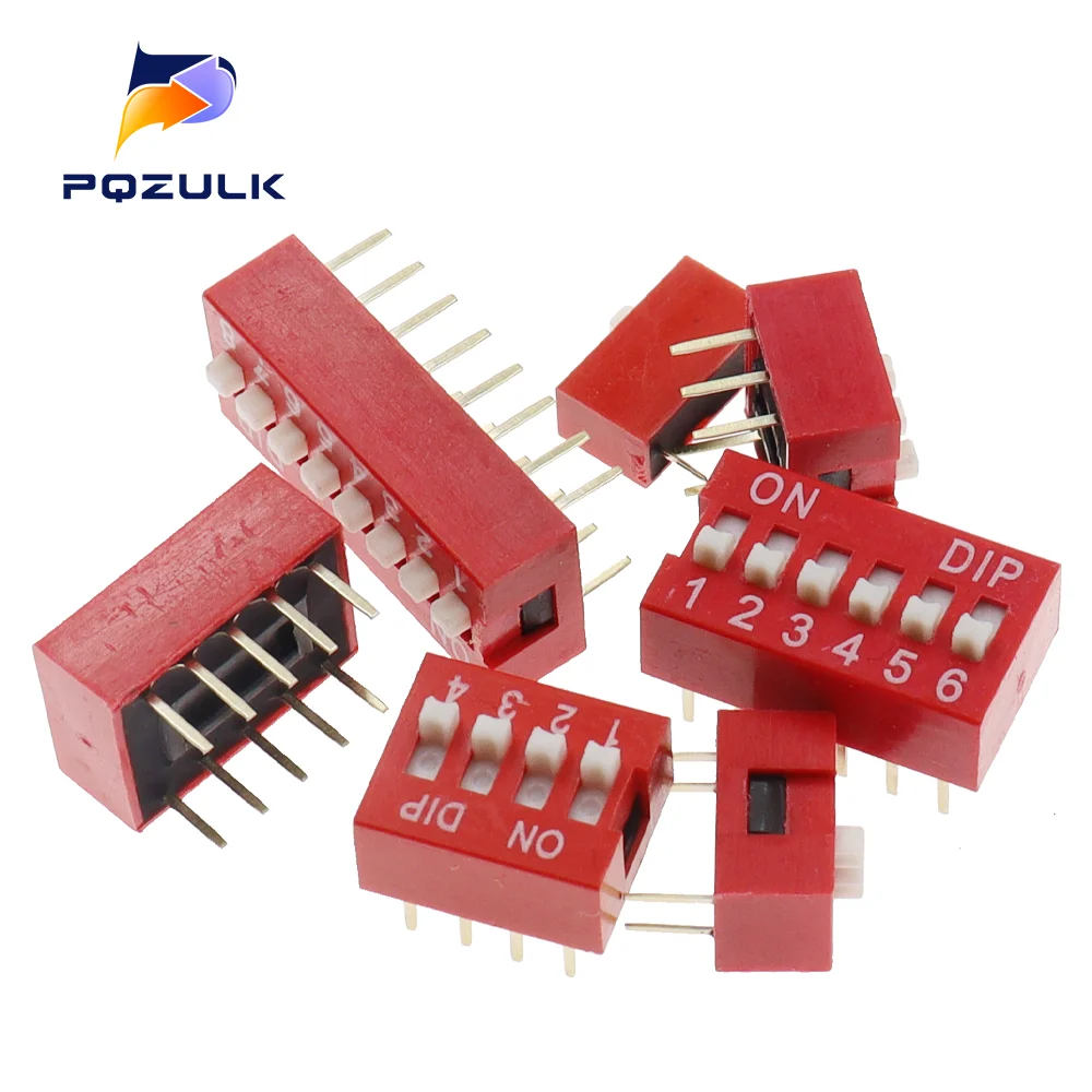 Dip Switch Kit In Box 1 2 3 4 5 6 8 Way 2.54mm Toggle Switch Red Snap Switches Mixed Kit Each 5PCS Combination Set