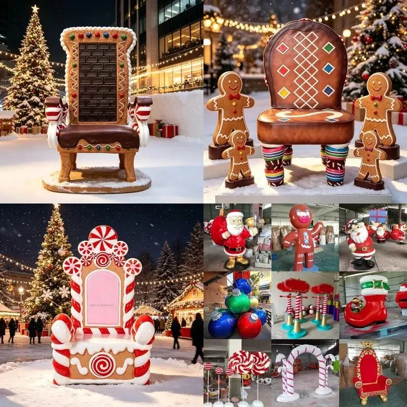 Waterproof Outdoor Christmas Decorations Large Commercial Giant 3D Fiberglass Gingerbread Throne