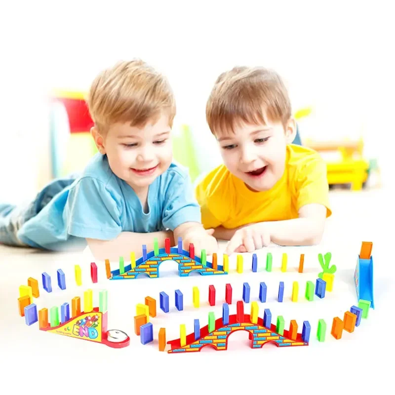 Colorful 120 Piece Motorized Domino Plane Rocket Set: Interactive Learning Toy for Engaged Children