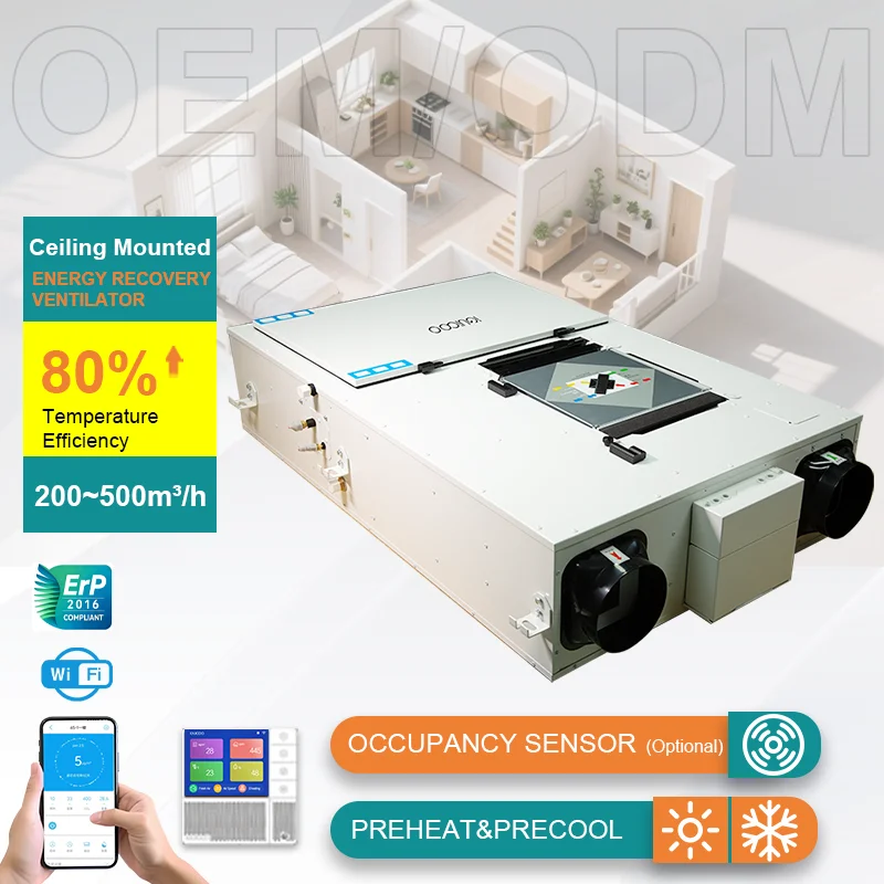 ERV Ventilation System Preheating Precooling Heat Pump Fresh Air Unit Enthalpy Exchange For Hot Summer Cold Winter Areas