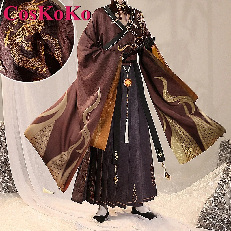 CosKoKo Zhongli Cosplay Anime Game Genshin Impact Costume Handsome Retro Style Uniform Men Halloween Party Role Play Clothing