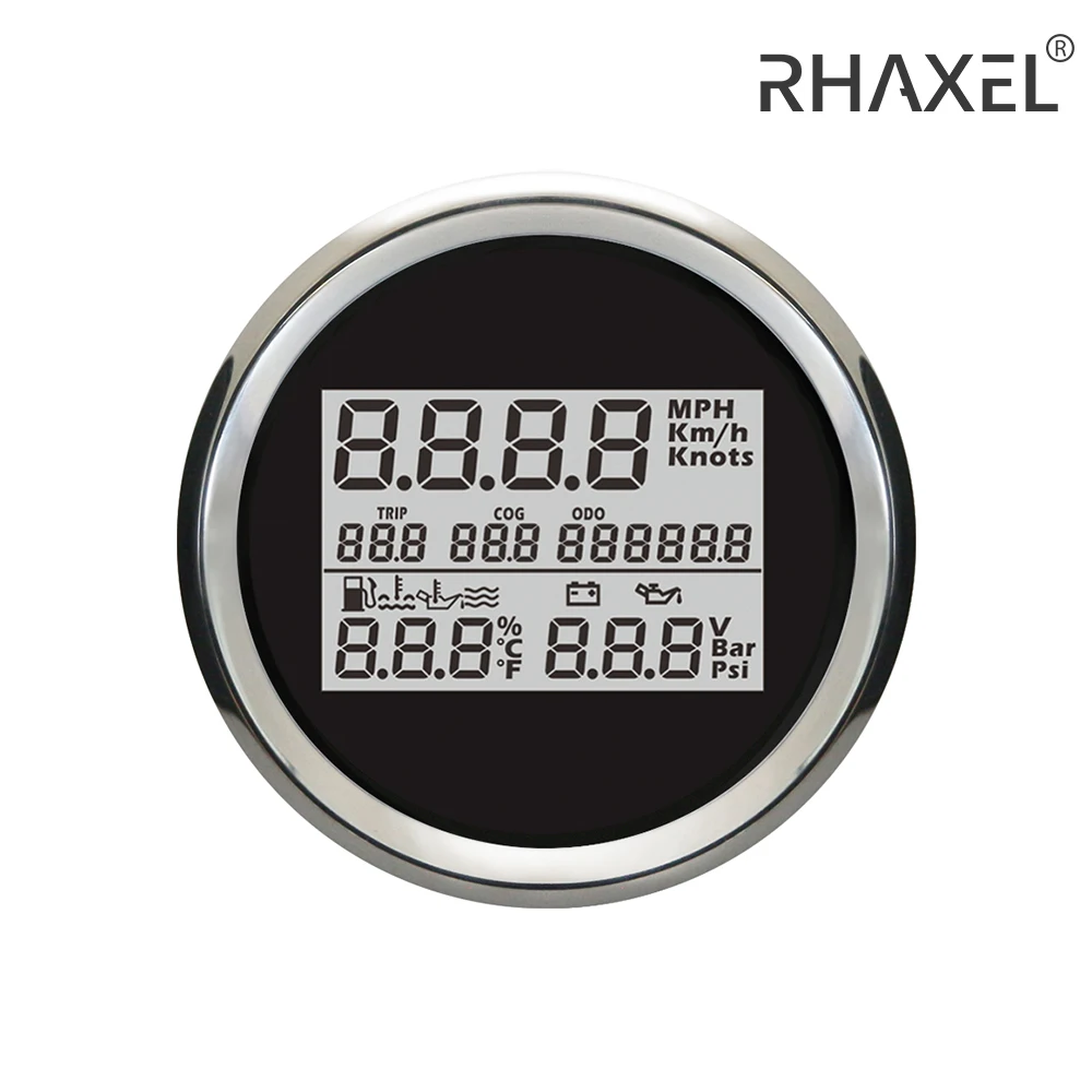 RHAXEL 3 3/8'' Car Sailboat Truck 3in1 Multi-Function Guage GPS Speedometer with Fuel Level Water Level Oil Temperature 12V 24V