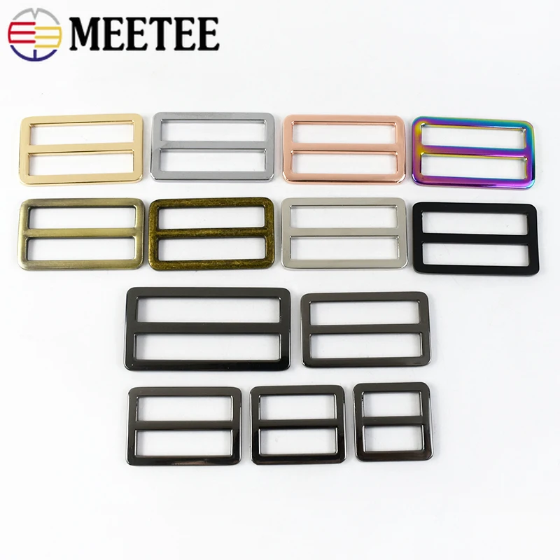 5Pcs Meetee 16-50mm Metal Ring Buckles Bag Webbing Strap Tri-glide Slider Clasp Backpack Adjuster Hook for Belt DIY Accessories