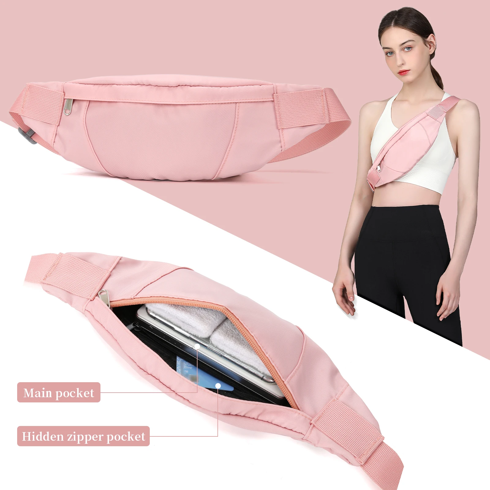 Fanny waist bag Belt Bag for Ladies and Men, Crossbody Belt Bag Adjustable Hip Bag，Hiking, Cycling, Morning Running Waist Bag