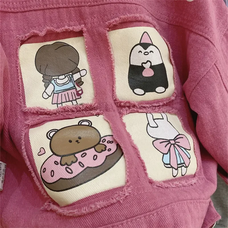 Girls Fashion Cartoon Denim Jacket Spring 2023 Children Korean Style Top Baby Girl Toddler Long Sleeved Jacket Kids Clothing