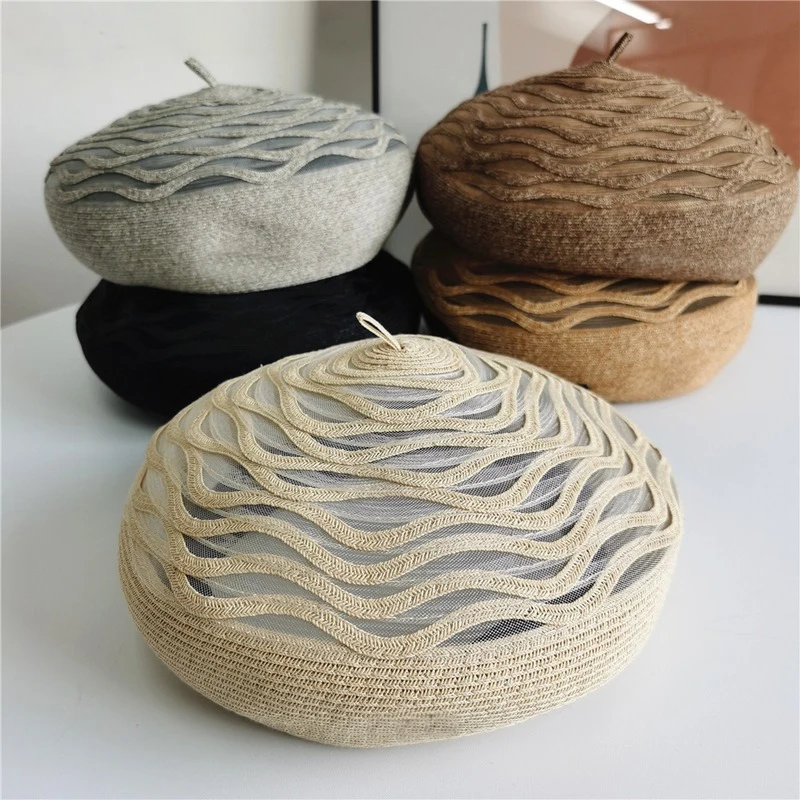 Spring Summer Style Vintage Casual Mixed Color Straw Beret Hat Women Woven Breathable Berets Female Painter Cap Fashion Sun Hat