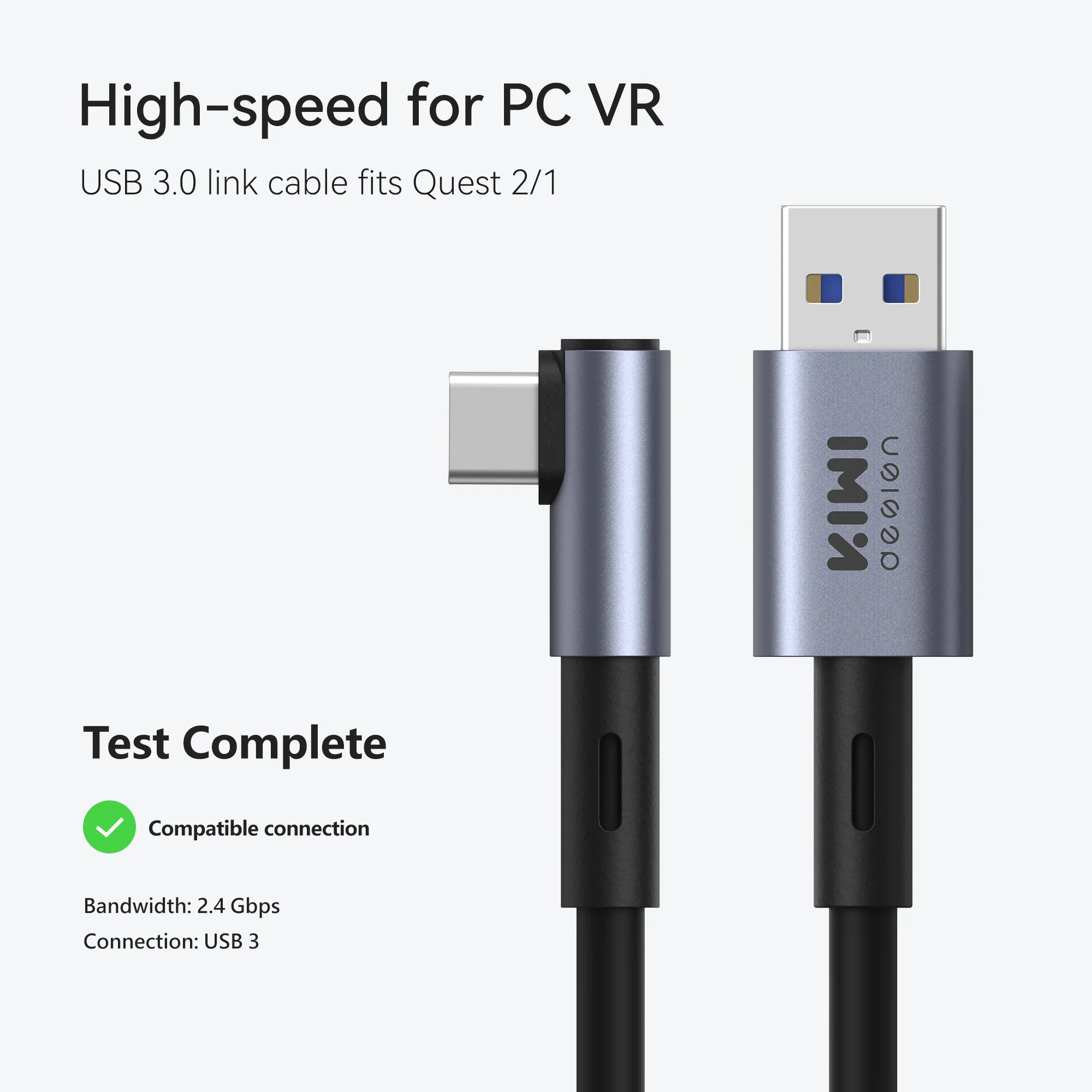 KIWI Design-Cabo de ligação para Quest 3 e Quest 2, USB 3.0 para Tipo C, transferência de dados em alta velocidade, cabo VR durável, 5m, acessórios