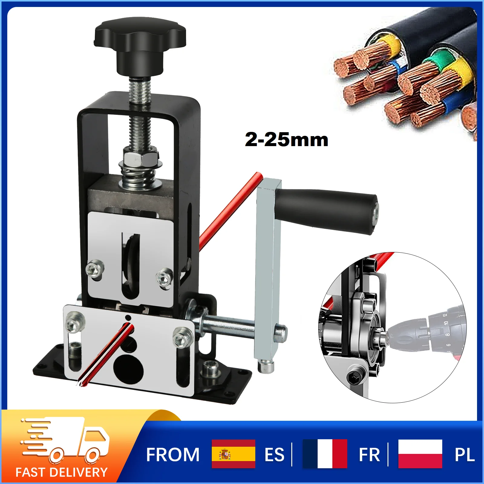 Machine à dénuder les fils manuelle 2-25mm, éplucheur de fil de cuivre Portable, perceuse/manivelle, outil de dénudage de câble pour le recyclage des déchets, 4 trous
