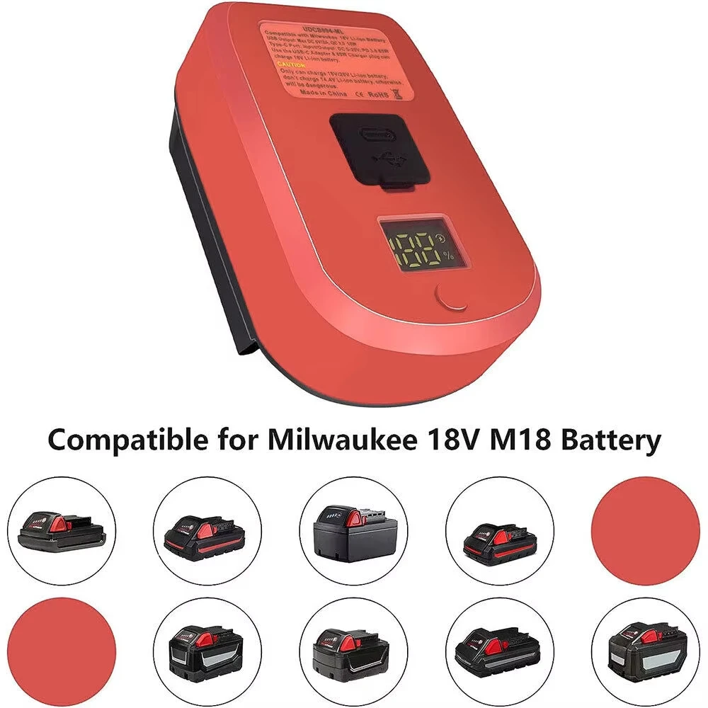 Adaptador cargador rápido batería 18V USB-C para Makita/DeWalt - imagen 2