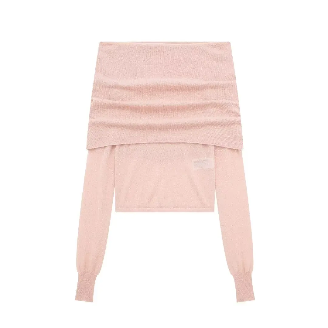 Tangada Women Fashion Pink Thin Off Shoulder Knitting Sweater Female Pullovers 3H092