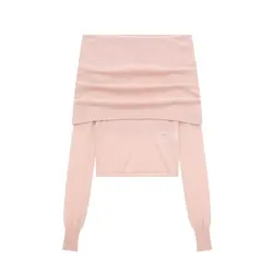 Tangada Women Fashion Pink Thin Off Shoulder Knitting Sweater Female Pullovers 3H092