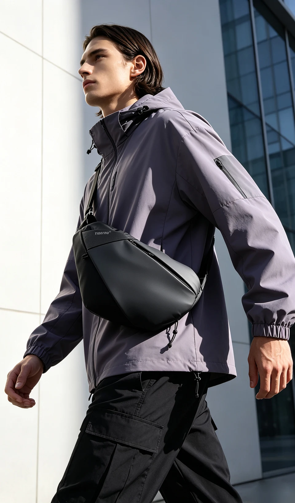 Tigernu Herren-Schultertasche, wasserabweisend, für den täglichen Gebrauch, Umhängetasche mit Magnetverschluss, unregelmäßig geformte Schultertasche. – Detail 7