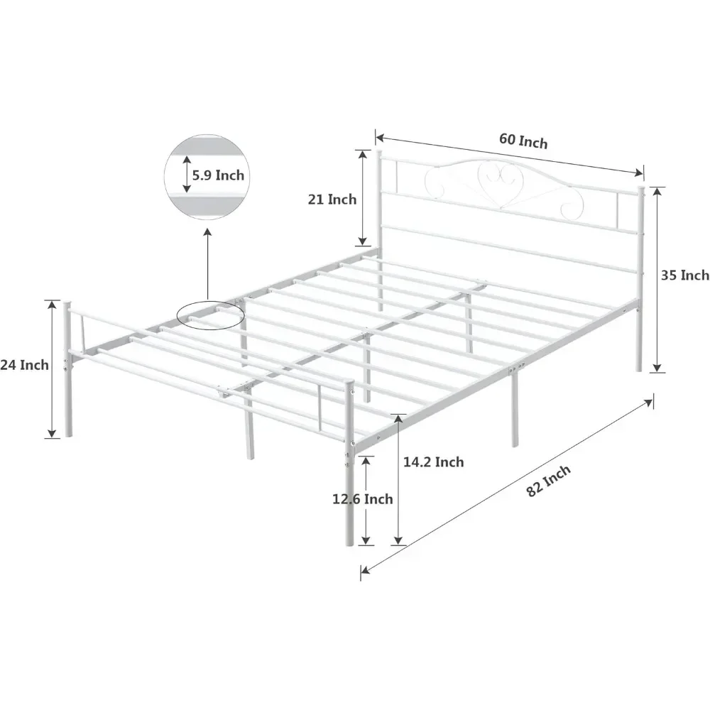 14 Inch Queen Size Metal Platform bed Frame with Headboard and Footboard, Heavy Duty Mattress Foundation with Steel Slats