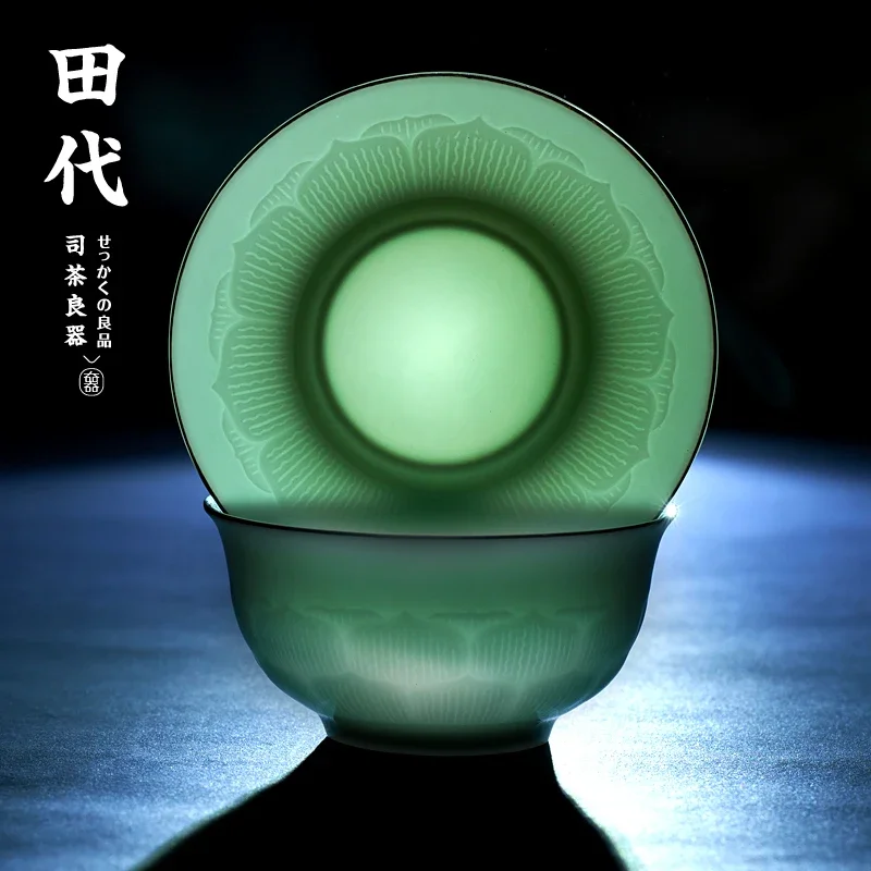 180ML celadon cover bowl, Chinese style pure hand-carved Kung Fu tea set, tea bowl, hand-held tea bowl 3