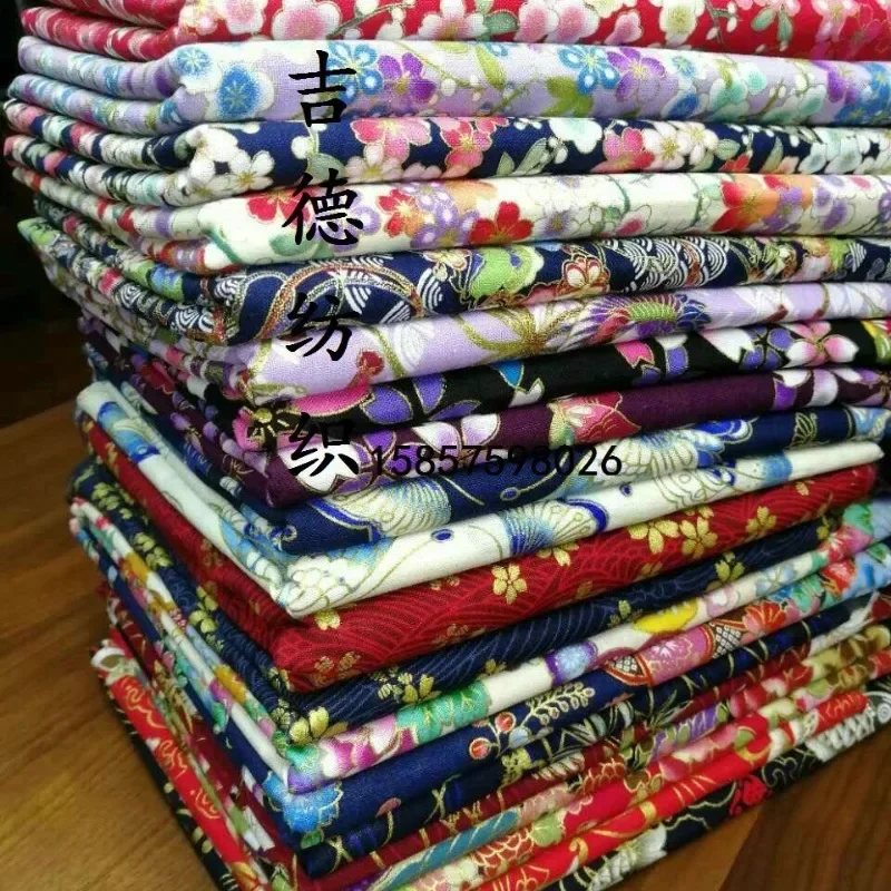 Japanese Fabric Cotton Wave Sakura Printed By The Meter for Bags Patchwork Tapestry Hanfu Diy Sewing Soft Bronze Cloth Red Blue