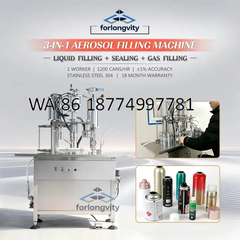 custom Three Function Pneumatic Semi Automatic Aerosol Filling for Food Capping Sealing Stainless Steel 304 High