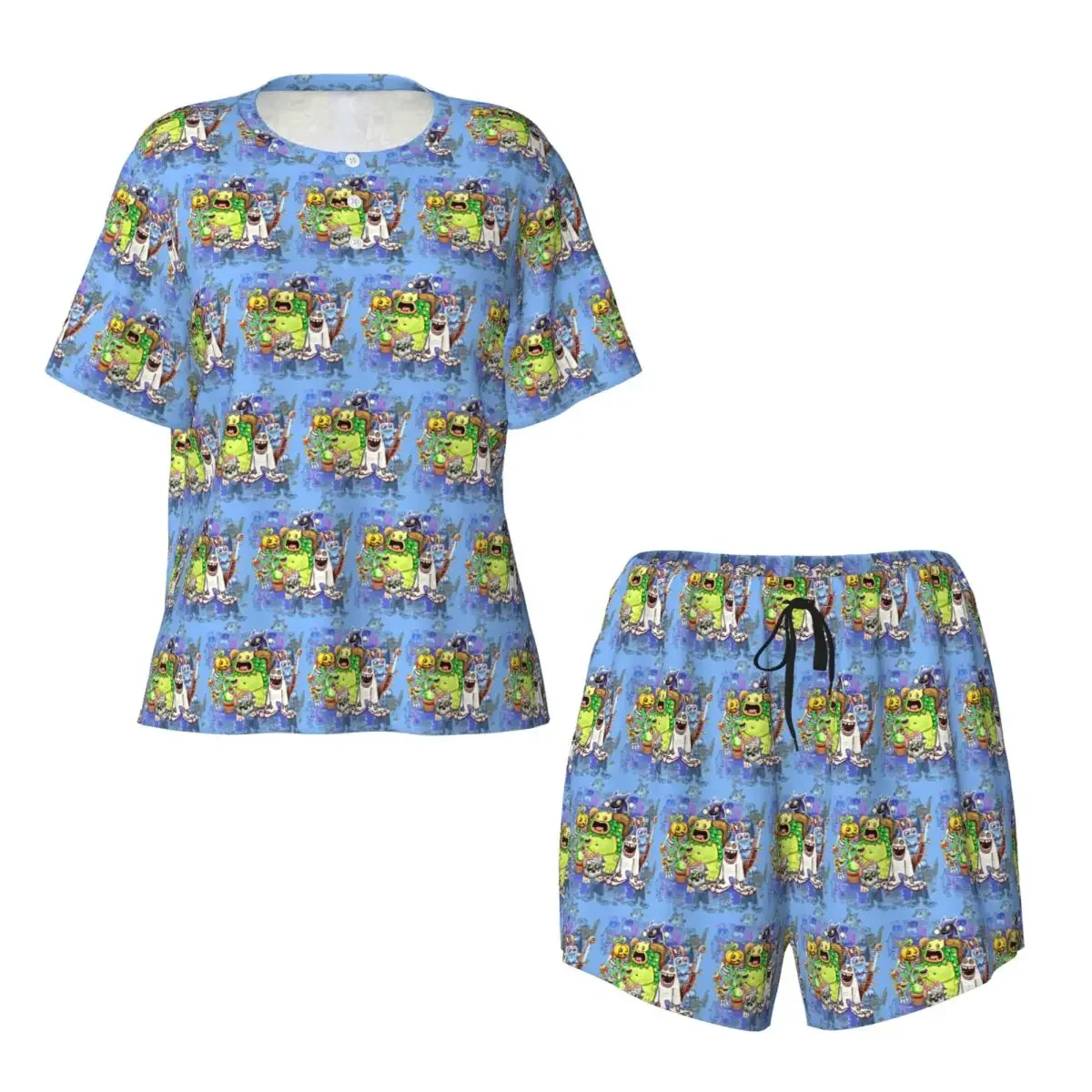 My Singing Monsters Charaktere, Rundhalsausschnitt, kurzärmelige Nachthemden zum Schlafen, Schlafhemden für Damen, weiches Pyjama-Set, kurze Hosen