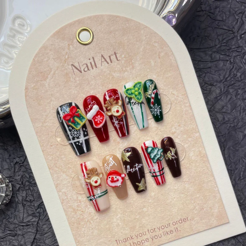 10 Stück Weihnachten süße Katzenauge handgemachte Press on Nails Gothic Punk 3D Spider Skull Design Fake Nails Schwarz Sweet Cool Y2k Nail Art