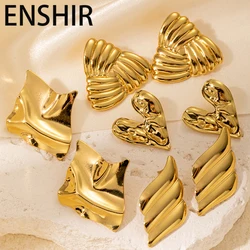 ENSHIR 316L Stainless Steel Irregular Geometry Fold Heart Square Earrings For Women Niche Unique Jewelry Gifts Wholesale