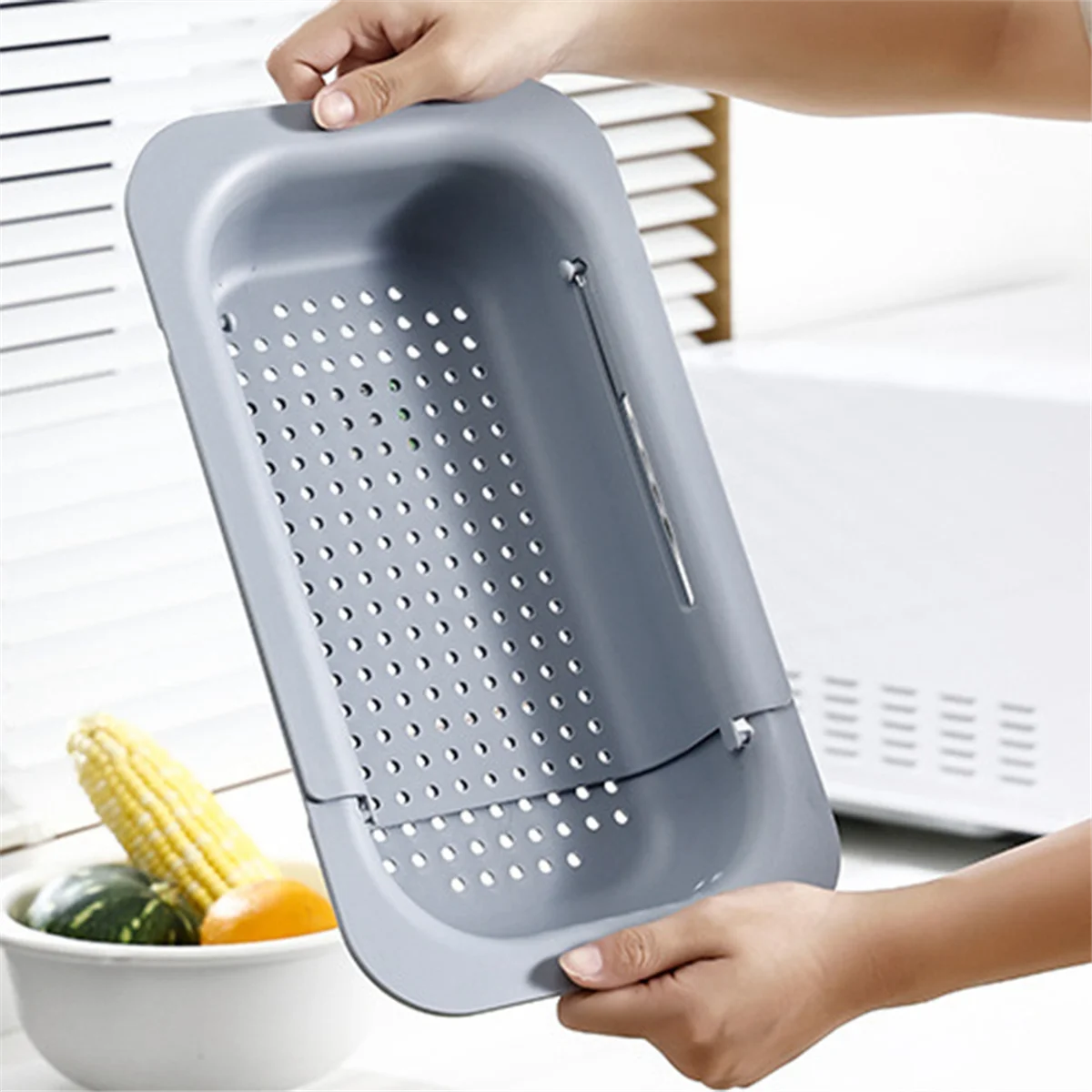 Over the Sink Colander Strainer Basket - Wash Vegetables and Fruits, Drain Cooked Pasta and Dry Dishes - Extendable