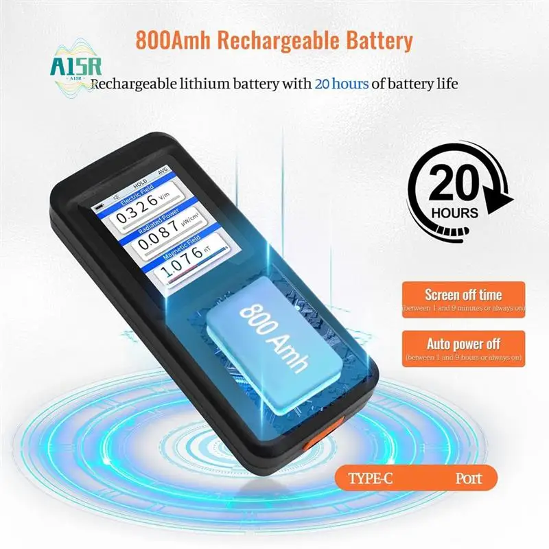 A15R -EMF Meter, Rechargeable Digital Electromagnetic Field Radiation  Hand-Held Digital LCD EMF