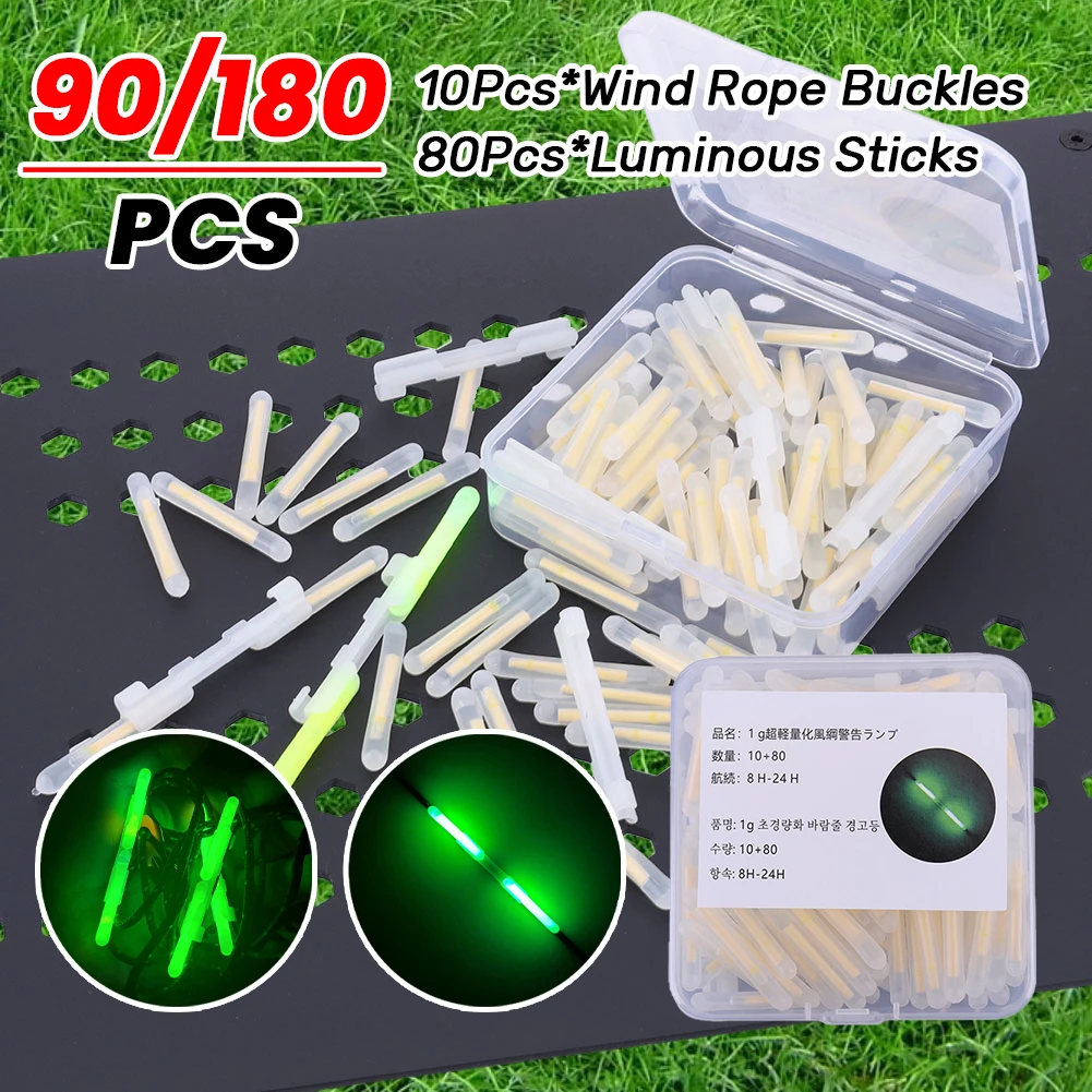 90/180PCS Tent String Rope Warning Hanging Light Mini Wind Rope Buckle Luminous Sticks Camping Fishing Warning Safety Lamp