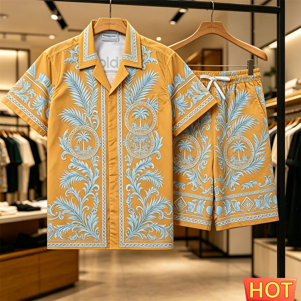 Beach Men's Shirt Set shirt and pants sets Summer Men's Hawaiian Shirt Set Breathable vacation shirt two-piece set Mens clothing