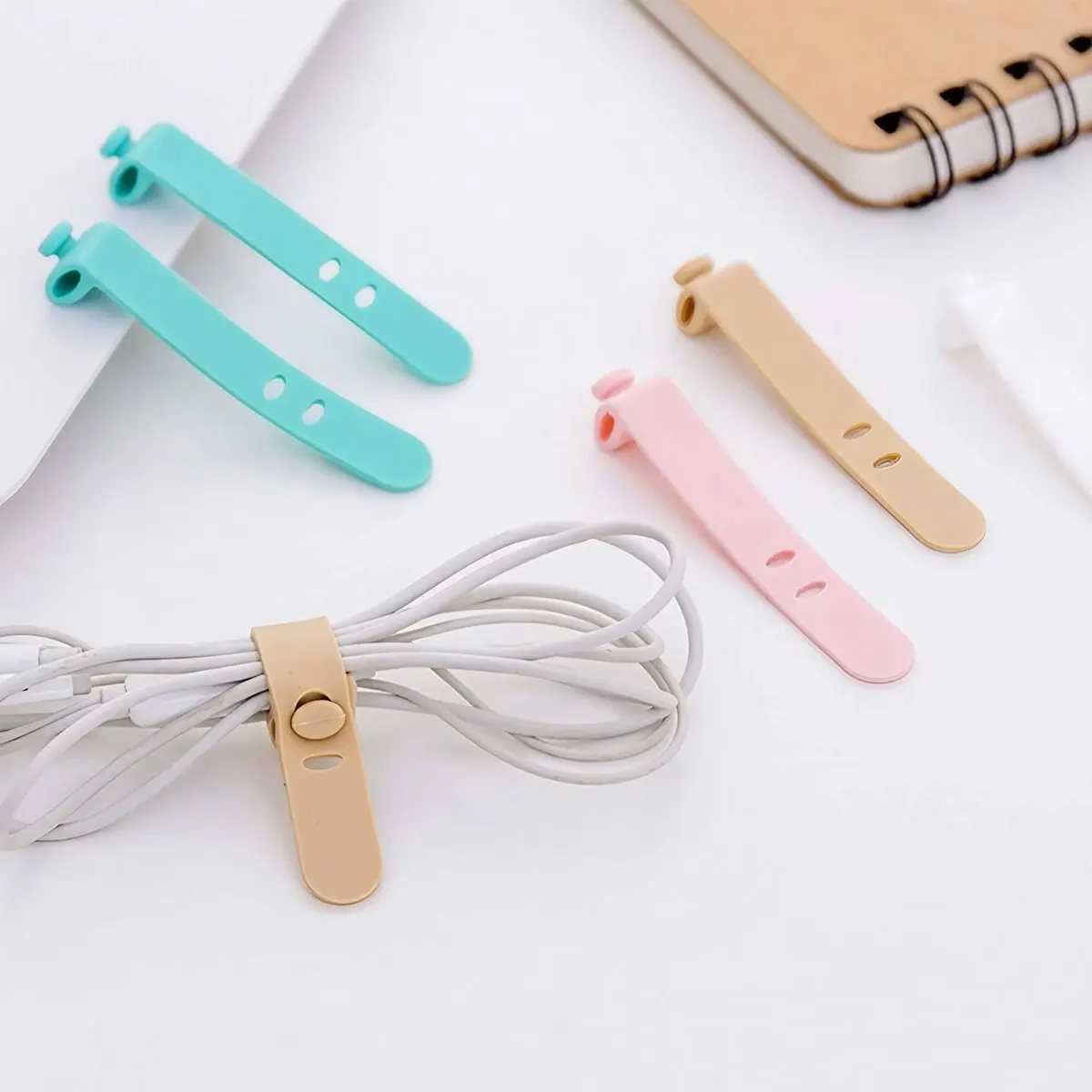 4Pcs Snap-On Silicone Cable Organizer Multi-Purpose Cable Tie Headphone Cable Wrap Fixer Mouse Cable Wrap Protector