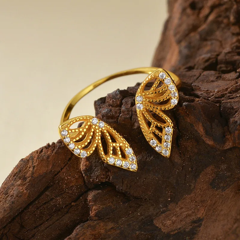 خاتم نسائي من الفضة الإسترليني S925 مطلي بالذهب عيار 18 قيراط على شكل فراشة من الزركون وإكسسوارات الحفلات والمجوهرات #3