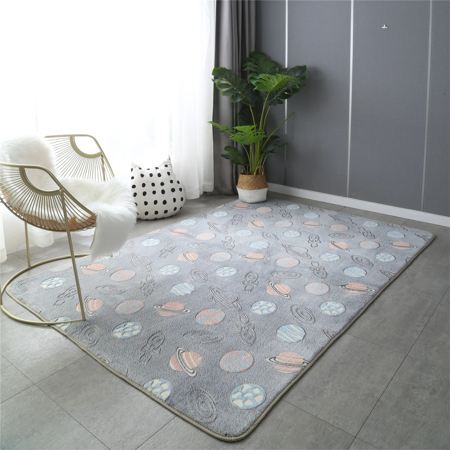 Large Area Rug Carpet Glowing in The Dark Stars for Children Room Decor Funny for Living Room Rectangular Mat for Kids Bedroom