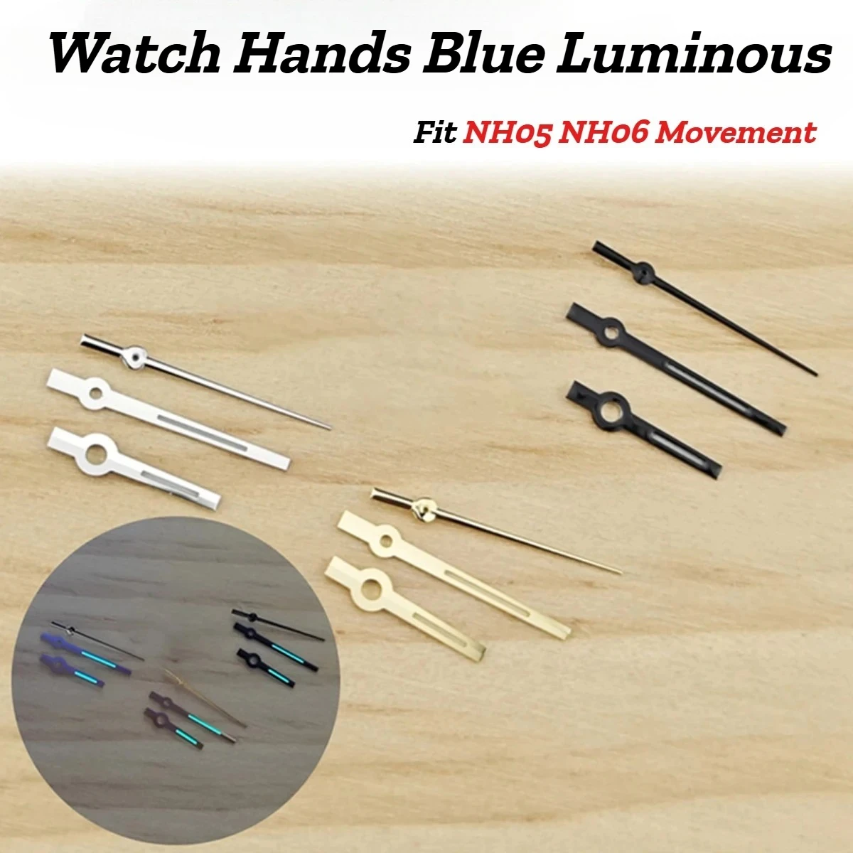 6.7*10.35*11mm NH05 Watch Hands Silver Gold Black Watch Hands Blue Luminous Fit NH05 NH06 Movement Watch Accessories
