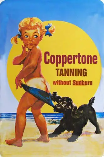 AMELIA SHARPE New Vintage Retro Metal Tin Sign CoppertTanning Without Suntan Funny Little Girl with Dogs Outdoor Street & Ho