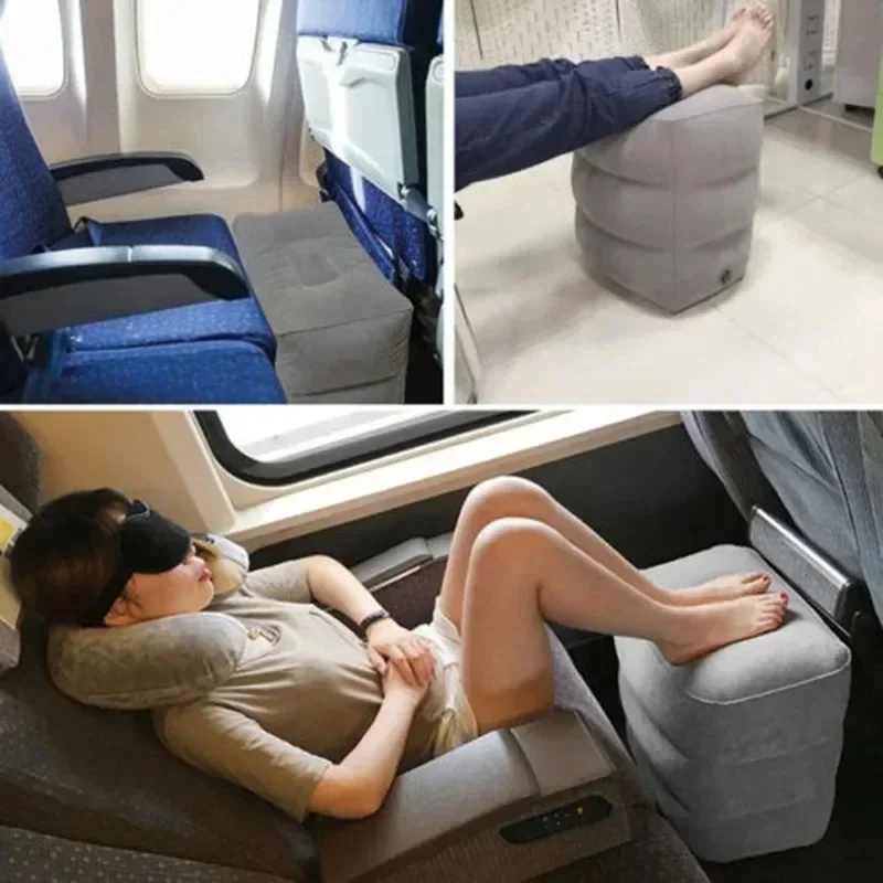 Aufblasbares Reise-Fußstützkissen, höhenverstellbar, tragbare Beinauflage für Flugzeug, Auto, Büro – Detail 2