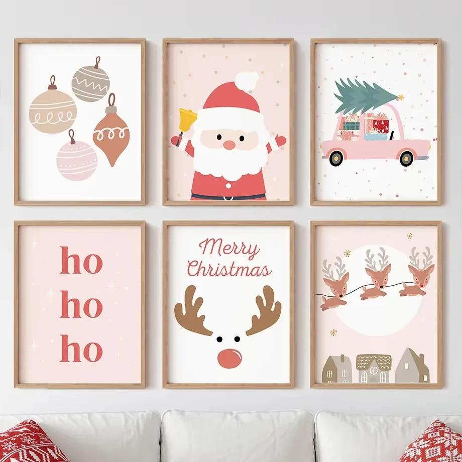 

Pink cartoon character Santa Claus Pinduoduo dropshipping bedroom living room canvas painting decoration core frameless poster