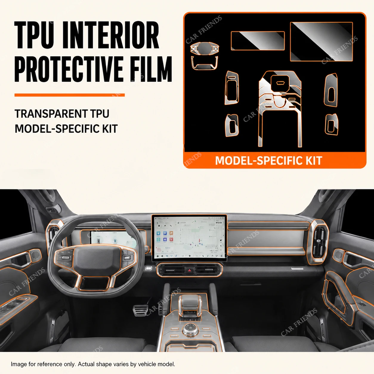 For Jetour Traveller T2 2023-2024 Transparent TPU Interior Trim Protective Film 1 Set Full Kit Automotive Complete All-Weather
