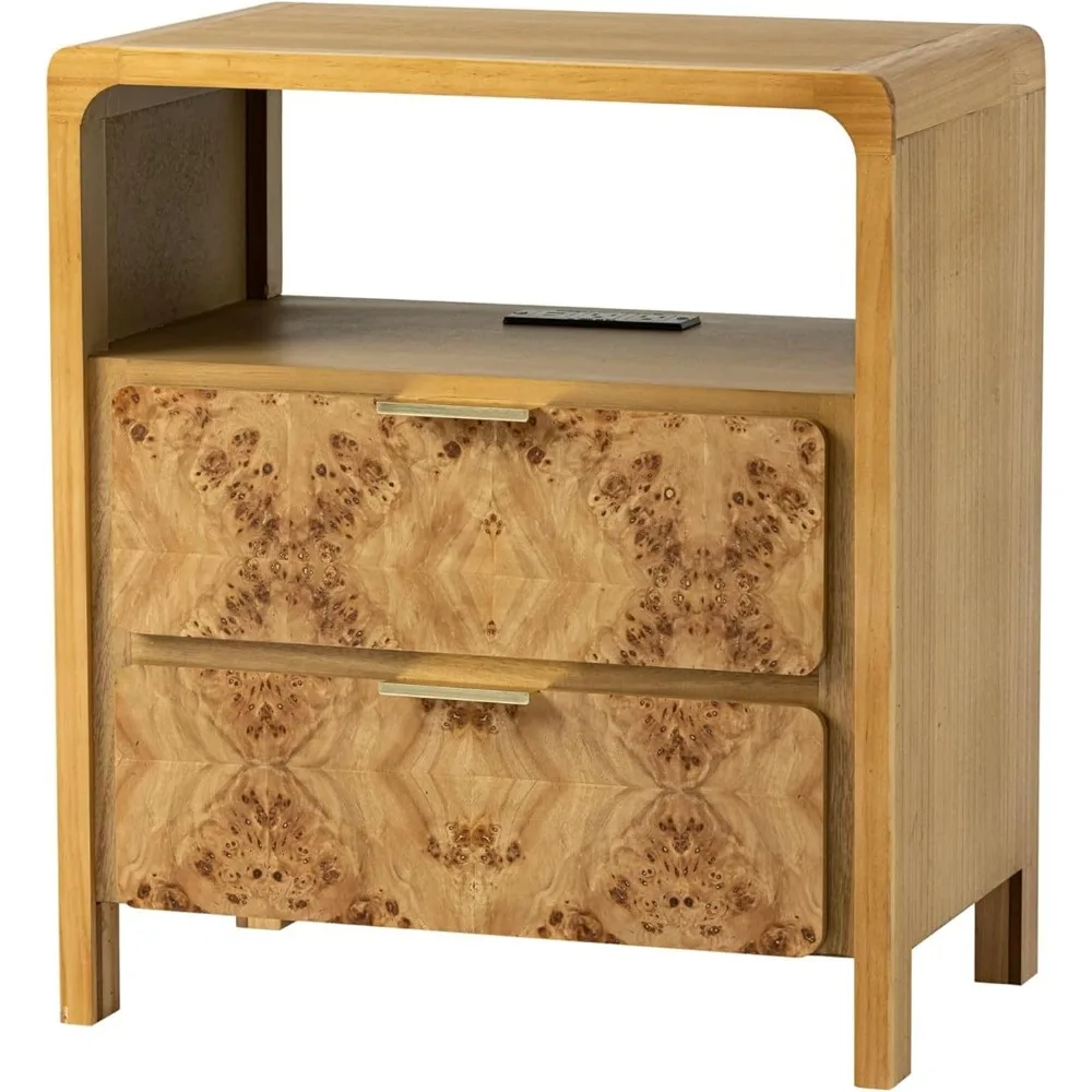 

Farmhouse Nightstand with Charging Station, Side Table with Power Outlet and USB & Type C Ports, Wood Bedside Table for Bedroom,