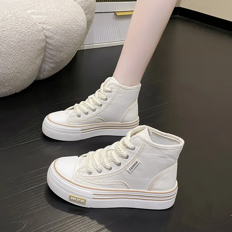 Frauen Plattform Leinwand Schuhe Höhe zunehmende klobige Turnschuhe für Jugend Mädchen Outdoor-Trainer weibliche Damen dicke Sohle Schuhe