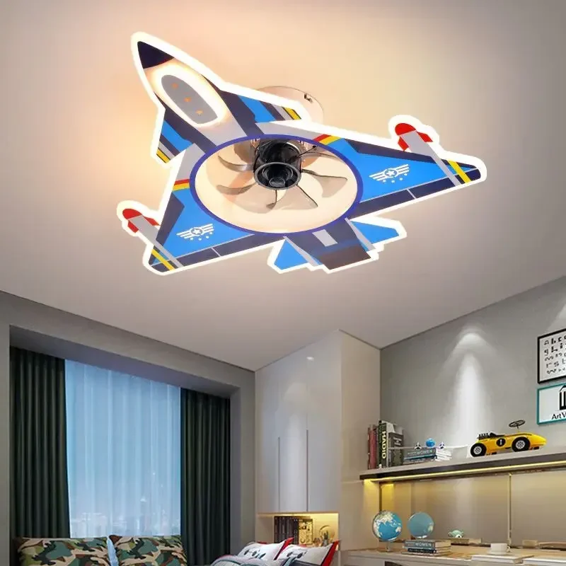 Children's Aircraft Light Fan Lamp Remote Control Boys' Room Cartoon Fighter Model Boys' Bedroom Ceiling Light