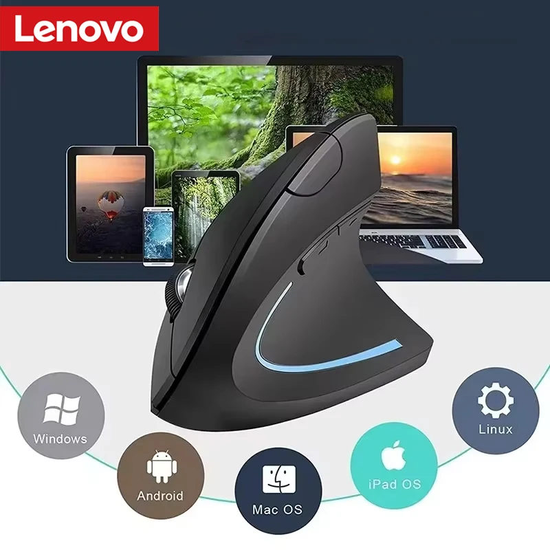 Lenovo Wireless Vertical Mouse Rechargeable Personalised Side Grip Ergonomic Bluetooth 2.4G Silent Gaming PC Computer Mouse
