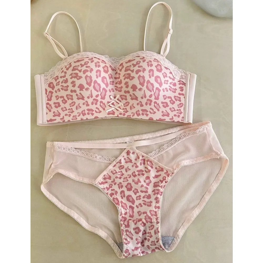 Floral Lace Tube Top Bra Set 32‑38 Push Up Small Bust Sexy Pure Look Anti Slip Seamless Back Comfortable No Trace Underwear Set
