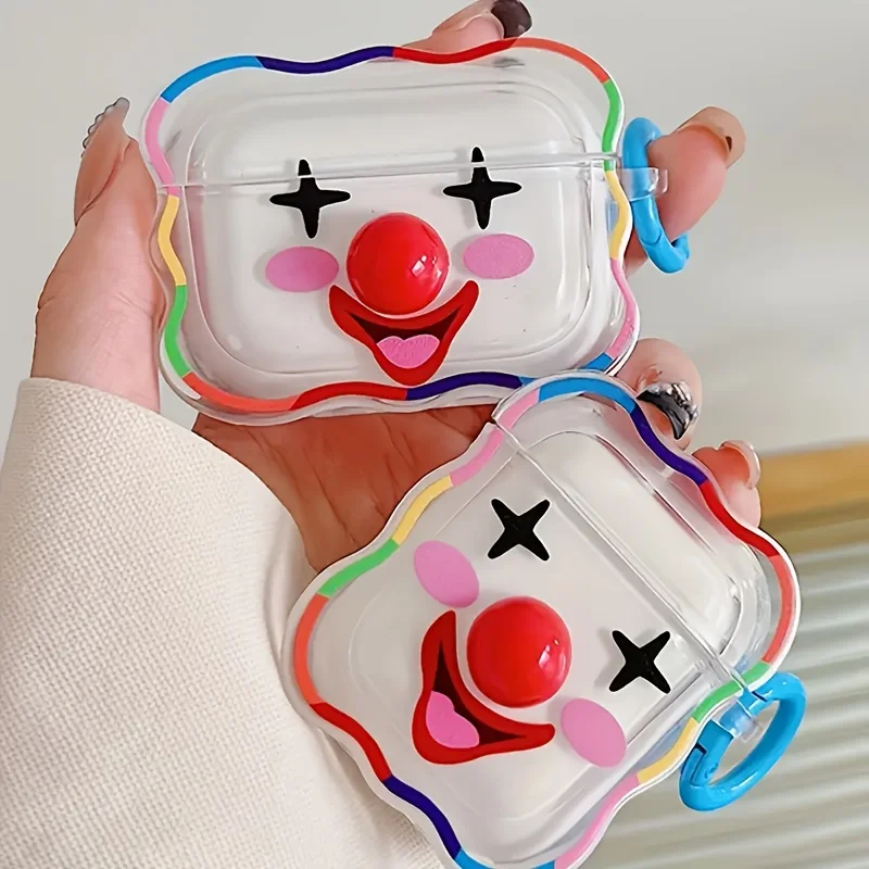 Clown Clear Headphone Case Compatible with AirPod 3rd Generation r AirPods 4 Cute Case Cove with Keychain Hook Gift