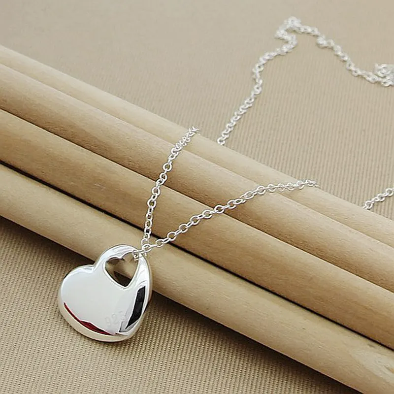 

925 Sterling Silver Solid Heart Smooth Pendant Necklace Chain For Woman Man Wedding Engagement Party Charm Jewelry