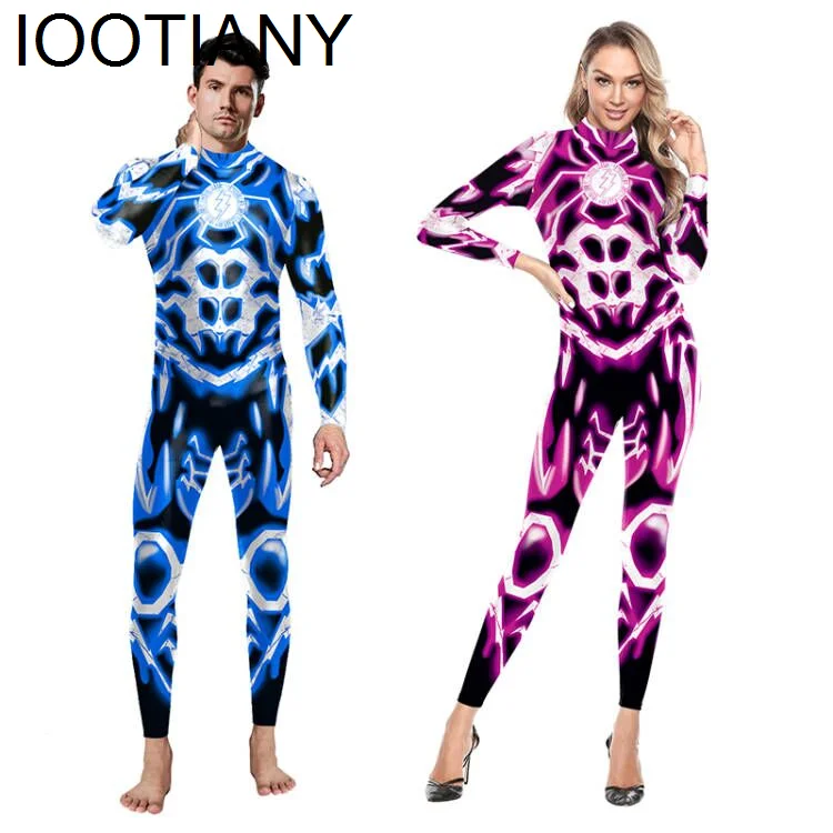 Flexible Halloween Rompers Fitness Party Zentai Bodysuits for Women Men Superhero Cosplay Costume Long Sleeve Printing Jumpsuit