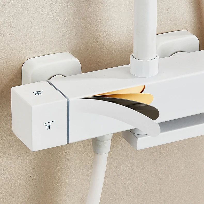 الأبيض ثرموستاتي نظام دش الحمام الساخن الباردة الحمام دش صنبور مجموعة الملحقات 12 بوصة نظام رأس دش الأمطار