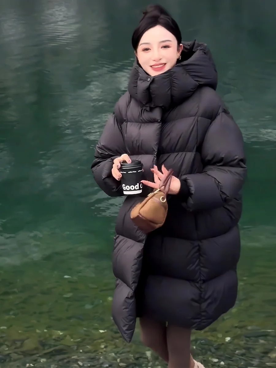 

Женская утепленная куртка-пуховик с капюшоном, 90% белый пух, теплая верхняя одежда, удлиненная, свободного кроя, для повседневной носки